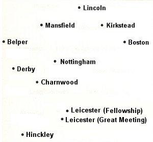 Map of the East Midlands Chapels