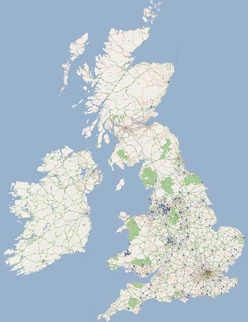 Map of the British Isles showing locations of the Unitarian congregations